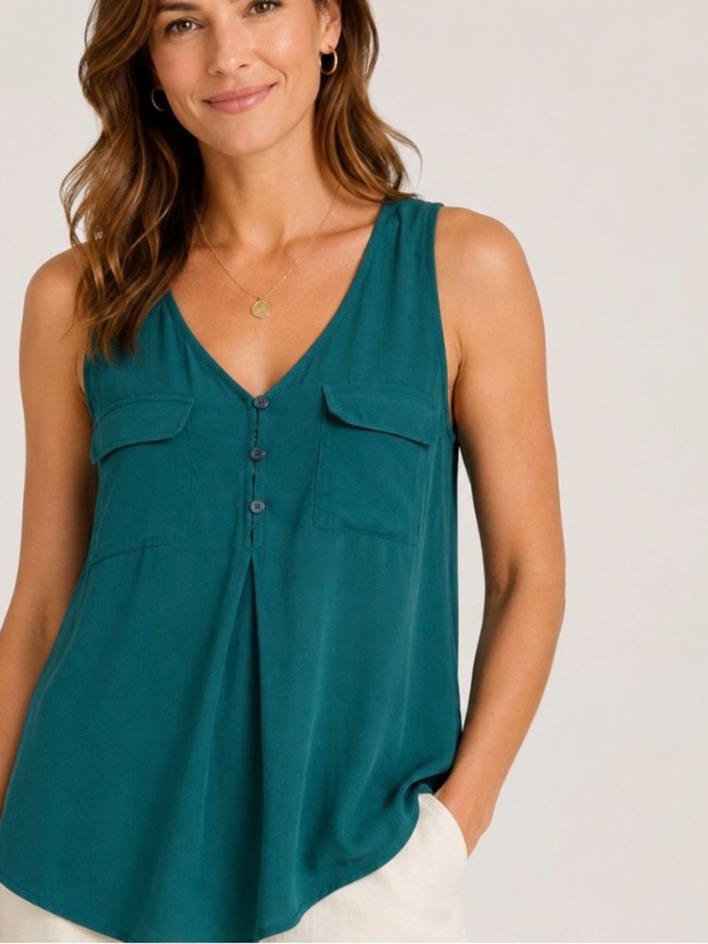 Green Teal 41 HAWTHORN Sleeveless Flowy Tank Top Size S